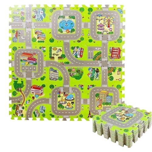 Puzzlematte Weicher Spielschaum, 9-teilige Faltbare Puzzlematte Straße, Mehrfarbiger Ineinander greifender Spielteppich, Outdoor-Spielmatte für Schlafzimmer, Spielen mit Spielzeugautos und Lastwagen Puzzlematte Weicher Spielschaum, 9-teilige Faltbare Puzzlematte Straße, Mehrfarbiger Ineinander greifender Spielteppich, Outdoor-Spielmatte für Schlafzimmer, Spielen mit Spielzeugautos und Lastwagen von Sullosing