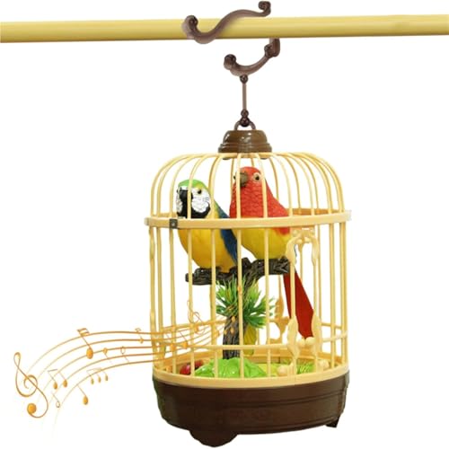 Sprechendes Vogelspielzeug, realistisches singendes, bewegliches Vogelspielzeug mit lebensechten Geräuschen und beweglichem Schnabel, batteriebetriebenes Papageiengerät im Käfig für Zimmer, Schreibtis von Sullosing