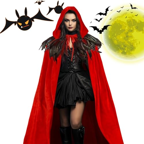 Kapuzenumhang | Mittelalter Renaissance Kostüm Verkleidung Umhang,Samt Cape Unisex Für Renaissance Hexe Erwachsene Damen Herren Cosplay von Sulxyi
