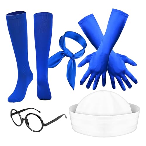 Matrosen Kostüm | Yacht Party Matrosen Verkleidung Halloween Kostüm | Accessoires Set Mit Handschuhen Hut Tuch Strümpfen Brille | Maritime Themenparty Geburtstag Junggesellenabschied Weihnachten von Sulxyi