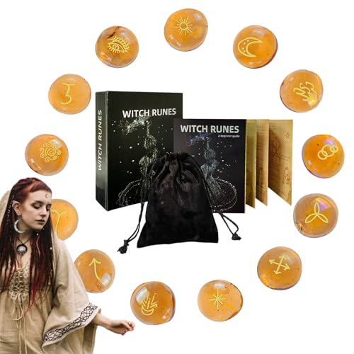 Runen Set - Heidnische Steine | Wahrsagungswerkzeuge mit Leitfaden Buch und Tasche für Frauen Anfänger Altar Dekoration Spirituelle Rituale Praktiken von Sulxyi