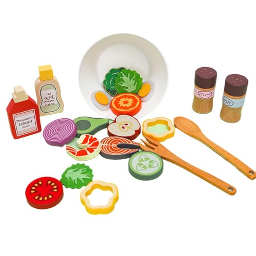 Salad Play Food, Pretend Play Toys, Cutting Fruit Set, Kitchen Toy Playset, WoodenToy Vegetables, Interactive Pretend Play Wooden Materials for Children Boys Girls von Sulxyi