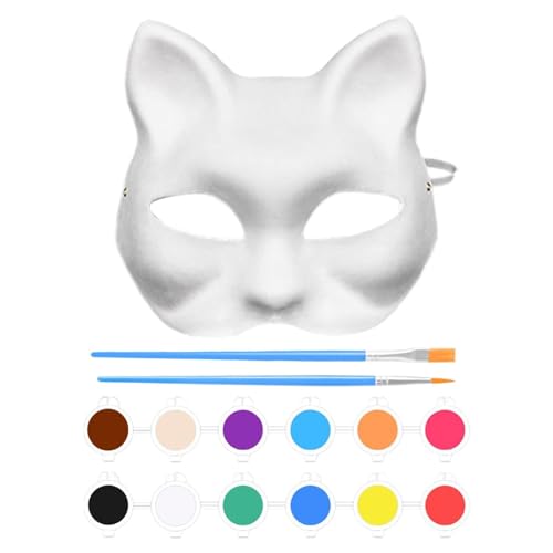 Sulxyi Katzenmasken handwerk, weiße Papiermasken, lackierbares Katzengesicht, 18x17cm hochwertiges Papiermaterial Komplett Maleskit ideal für Cosplay- und Themenpartys Karneval Masquerade von Sulxyi