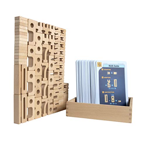 SumBlox Mini (Basic Set) - 80 Mini Holz Bausteine aus massiver Buche - Premium Zahlenbausteine Montessori Spielzeug - Mit 80 Aktivitätskarten in Engels zur Förderung des spielerischen Lernens von SumBlox