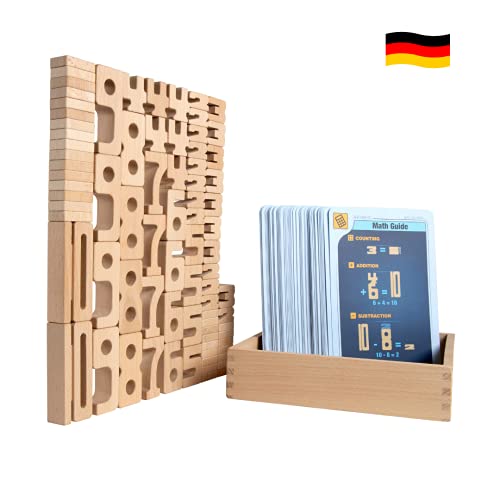 SumBlox Mini (Basic Set) - 80 Holz Bausteine aus massiver Buche - Premium Zahlenbausteine Montessori Spielzeug - Mit 80 Aktivitätskarten in Deutsch zur Förderung des spielerischen Lernens. von SumBlox