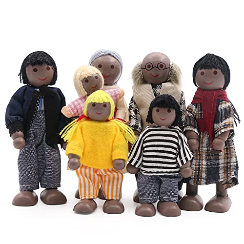 SumDirect 8-Stücke Holz Familienpuppen Spielset, Puppenfamilie Holzpuppen, Puppenhaus Kinderspielzeug (Style 4) von SumDirect