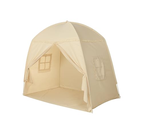 Sumbababy Großes Tipi Zelt für Kinder: mit Fahnen - Zelt für Kinder Indoor Kleinkind Tipi für Jungen & Mädchen - Kleinkind Spielhaus innen Vordach Bett für Spielzimmer Geschenk Spielzeug (Creme) von Sumbababy