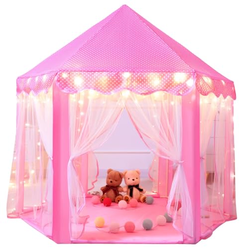 Sumbababy Spielzelte für Kinder Prinzessin Schloss Zelt für Mädchen Fee Sechseck Spielhaus Spielzeug für Kinder oder Kleinkinder Indoor-oder Outdoor-Spiele (Rosa) von Sumbababy