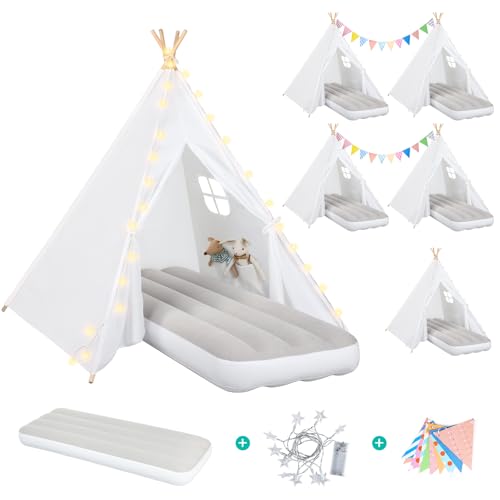 Tipi-Zelt für Kinder, Schlafparty, aufblasbares Luftbett, Sternenlichter und farbige Flagge, für drinnen und draußen, Kleinkind-Spielzelt für Mädchen, Jungen, Geburtstagsgeschenke, Übernachtungsparty von Sumbababy