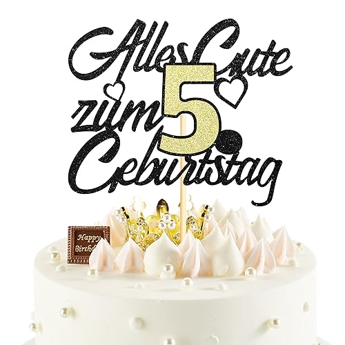 Sumerk 1 Stück 5.Geburtstag Tortendeko Happy 5th Birthday Cake Topper 5.Alles Gute Geburtstag Cake Topper 5 Jahre Torte Kuchen Deko für 5 Geburstagstorte Deko Jungen Mädchen von Sumerk