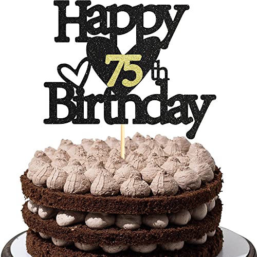 Sumerk 1 Stück 75.Geburtstag Tortendeko Schwarz Gold Happy 75th Birthday Cake Topper für 75.Geburtstag Party Kuchen Deko Mädchen Jungen von Sumerk