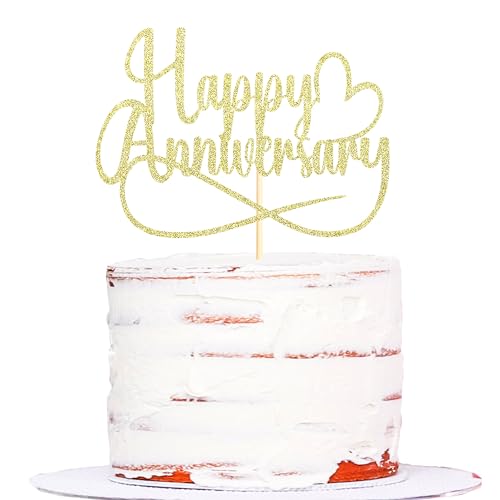 Sumerk 1 Stück Gold Happy Wedding Anniversary Cake Topper Golden Wedding Cake Toppers Wedding Cake Decorations Cake Topper Mr Mrs Anniversary Party Cake Decoration von Sumerk