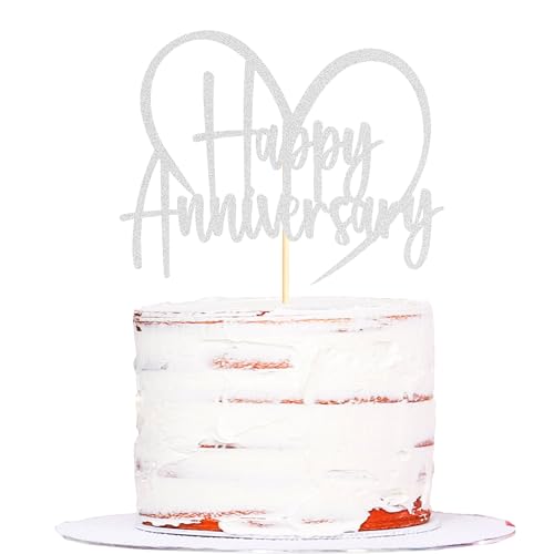 Sumerk 1 Stück Happy Wedding Anniversary Cake Topper Golden Wedding Cake Toppers Wedding Cake Decorations Cake Topper Mr Mrs Anniversary Party Cake Decoration Sliver von Sumerk