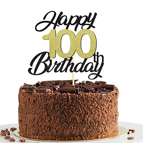 Sumerk 100 Tortenaufsätze zum 100. Geburtstag, Tortenaufsätze, Geburtstagsfeier, Dekorationszubehör, Gold und Schwarz, 1 Packung von Sumerk
