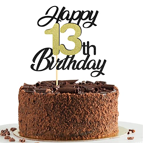 Sumerk 13 Tortenaufsätze zum 13. Geburtstag, Tortenaufsätze, Geburtstagsfeier, Dekorationszubehör, Gold und Schwarz, 1 Packung von Sumerk