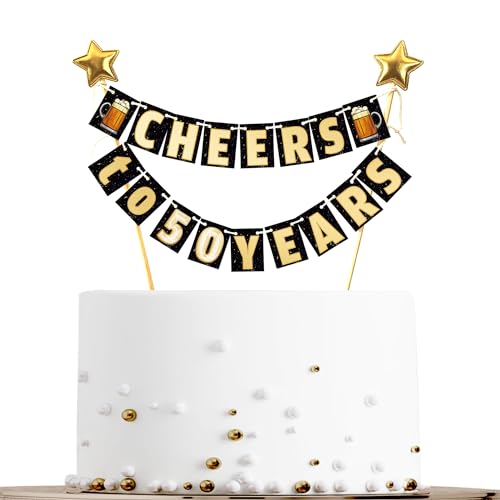 Sumerk 19 Pcs 50. Geburtstag Junge Deko Happy 50th Birthday Cake Topper 50 cake topper Tortendeko 50 Geburtstag Birthday Bunting Cake Decoration Banner + 2 Stars Cupcake Topper for Junge Frau von Sumerk