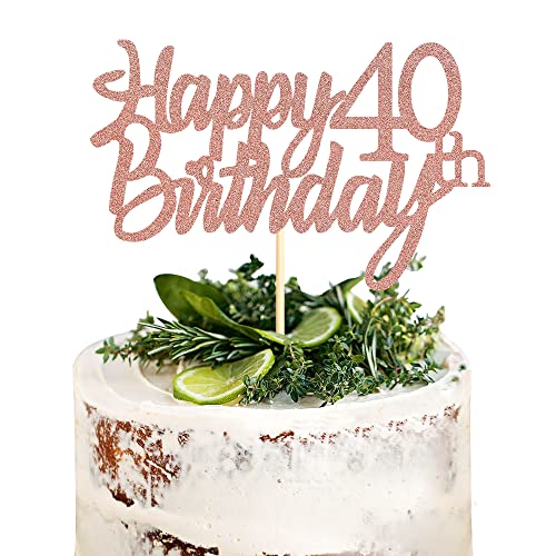 Sumerk 40 Tortenaufsätze zum 40. Geburtstag, Tortenaufsätze für Geburtstagsfeiern, Dekorationszubehör, Roségold, 1 Packung von Sumerk