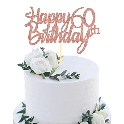 Sumerk 60 Tortenaufsätze zum 60. Geburtstag, Tortenaufsätze für Geburtstagsfeiern, Dekorationszubehör, Roségold, 1 Packung von Sumerk