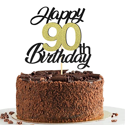 Sumerk 90 Tortenaufsätze zum 90. Geburtstag, Tortenaufsätze, Geburtstagsfeier, Dekorationszubehör, Gold und Schwarz, 1 Packung von Sumerk