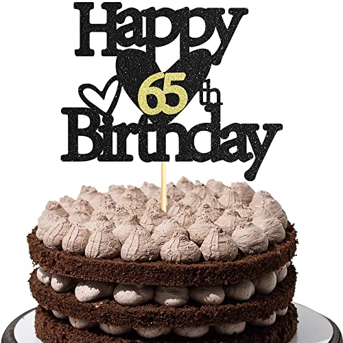 Sumerk 1 Stück 65.Geburtstag Tortendeko Schwarz Gold Happy 65th Birthday Cake Topper für 65.Geburtstag Party Kuchen Deko Mädchen Jungen von Sumerk
