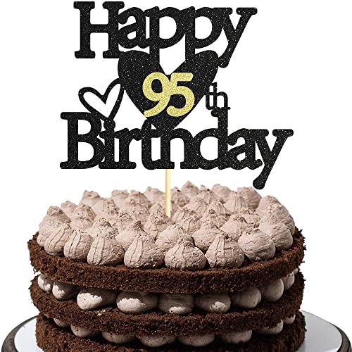 Sumerk 1 Stück 95.Geburtstag Tortendeko Schwarz Gold Happy 95th Birthday Cake Topper für 95.Geburtstag Party Kuchen Deko Mädchen Jungen von Sumerk