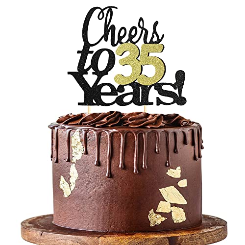 Sumerk Tortenaufleger zum 35. Geburtstag, Aufschrift "Cheers to 35 Years", Kuchendekoration, für Hochzeitstag, Party-Dekorationen – 1 Packung von Sumerk