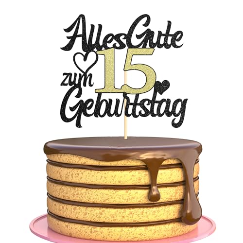 Sumerk Tortenaufsatz zum 15. Geburtstag Schwarz Goldener Glitzer Tortendekoration zum 15. Geburtstag Party Dekoration – 1 Stück Sumerk Tortenaufsatz zum 15. Geburtstag Schwarz Goldener Glitzer Tortendekoration zum 15. Geburtstag Party Dekoration – 1 Stück von Sumerk