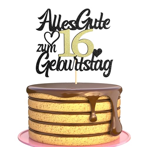 Sumerk Tortenaufsatz zum 16. Geburtstag Schwarz Goldener Glitzer Tortendekoration zum 16. Geburtstag Party Dekoration – 1 Stück Sumerk Tortenaufsatz zum 16. Geburtstag Schwarz Goldener Glitzer Tortendekoration zum 16. Geburtstag Party Dekoration – 1 Stück von Sumerk
