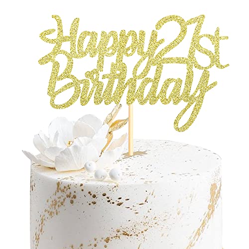 Sumerk 1 Stück Happy 21th Birthday Cake Topper Glitter 21.Geburtstag Tortendeko 21 Geburtstag 21st Geburtstagskerzen Cake Topper Tortendeko für mann frauen von Sumerk
