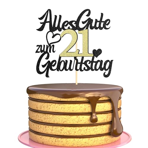 Sumerk Tortenaufsatz zum 21. Geburtstag Schwarz Goldener Glitzer Tortendekoration zum 21. Geburtstag Party Dekoration – 1 Stück Sumerk Tortenaufsatz zum 21. Geburtstag Schwarz Goldener Glitzer Tortendekoration zum 21. Geburtstag Party Dekoration – 1 Stück von Sumerk