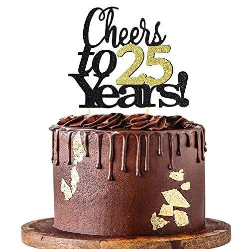 Sumerk Tortenaufsatz zum 25. Geburtstag, Aufschrift "Cheers to 25 Years", für Hochzeitstag, Party-Dekorationen – 1 Packung von Sumerk
