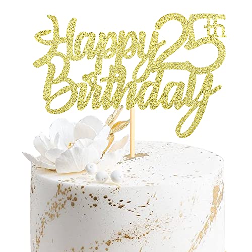 Sumerk 1 Stück Happy 25th Birthday Cake Topper Glitter 25.Geburtstag Tortendeko 25 Geburtstag 25th Geburtstagskerzen Cake Topper Tortendeko für mann frauen von Sumerk