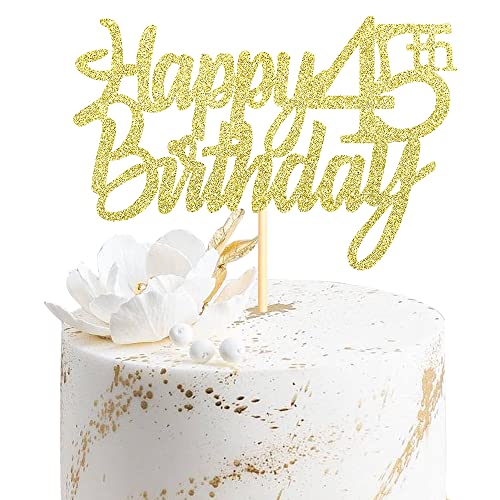 Sumerk 1 Stück Happy 45th Birthday Cake Topper Glitter 45.Geburtstag Tortendeko 45 Geburtstag 45th Geburtstagskerzen Cake Topper Tortendeko für mann frauen von Sumerk