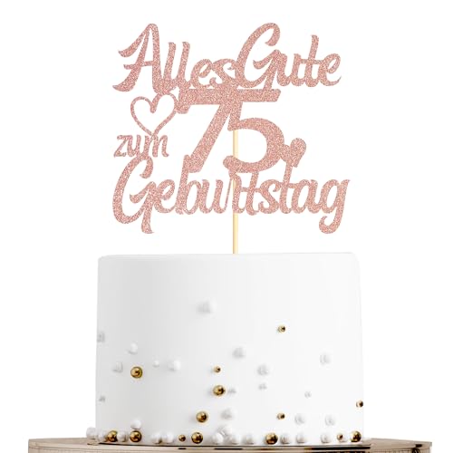 Sumerk Tortenaufsatz zum 75. Geburtstag in Roségold mit Glitzer, Doppelseitige Glitzer Tortendekoration zum 75. Geburtstag – 1 Stück von Sumerk