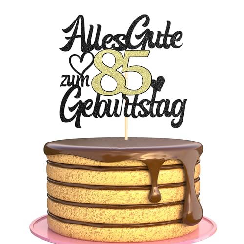 Sumerk Tortenaufsatz zum 85. Geburtstag Schwarz Goldener Glitzer Tortendekoration zum 85. Geburtstag Party Dekoration – 1 Stück von Sumerk