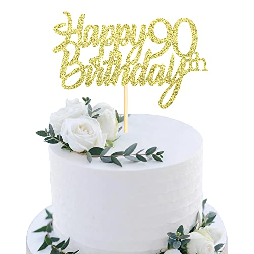 Sumerk 1 Stück Happy 90th Birthday Cake Topper Glitter 90.Geburtstag Tortendeko 90 Geburtstag 90th Geburtstagskerzen Cake Topper Tortendeko für mann frauen von Sumerk
