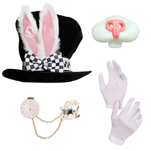 SumetiCoser Osterhasenohren Zylinder mit verrückter Hasennase, Kostümzubehör, Verkleidung für Halloween, Magier, Cosplay, Outfit (4 Stück) von SumetiCoser