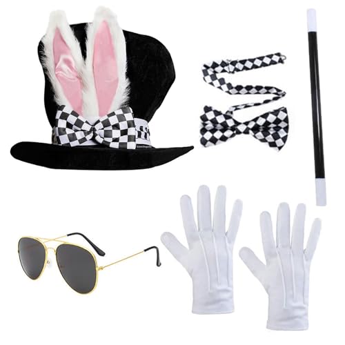 SumetiCoser Osterhasenohren Zylinder mit verrückter Hasennase, Kostümzubehör, Verkleidung für Halloween, Magier, Cosplay, Outfit (5 Stück) von SumetiCoser