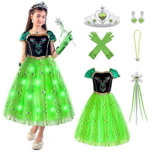 Sumickx Grün Prinzessin Rosa Plaid Kostüm für Kinder Mädchen Kleider Retro Outfits Halloween Dress Up mit Zubehör (Grün, 4-6 Jahre) von Sumickx