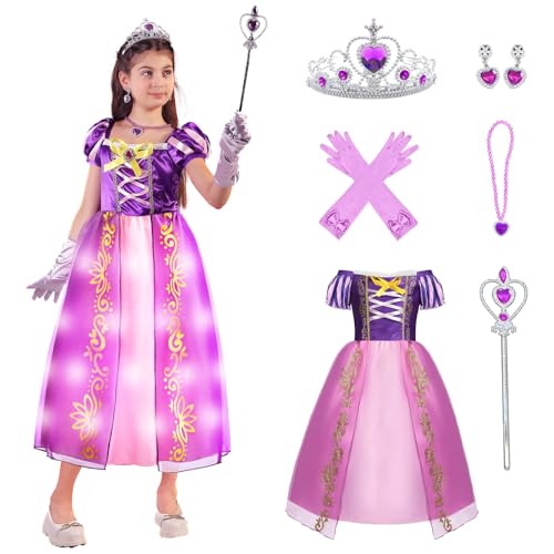 Sumickx Lila Prinzessin Kleid Kostüm mit Lichter für Mädchen Halloween Weihnachten Geburtstag Cosplay Outfits (Lila, 4-6 Jahre) von Sumickx