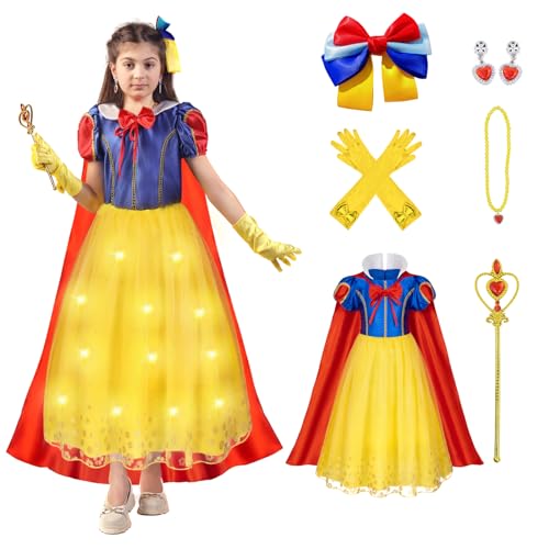 Sumickx Prinzessin Kleid Kostüm mit Lichter für Mädchen Halloween Weihnachten Geburtstag Cosplay Outfits (Rot, 3-4 Jahre) von Sumickx