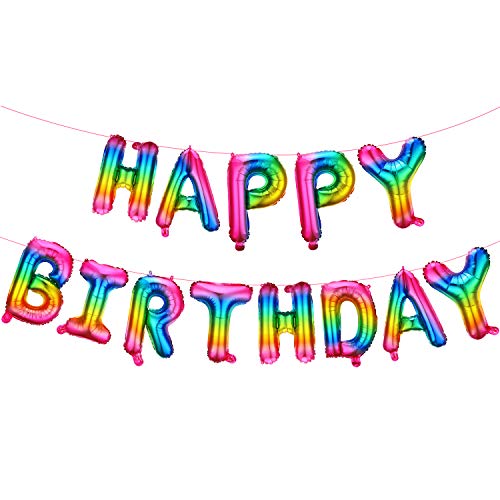 16 Zoll Happy Birthday Luftballons Selbst Aufblasen Metallisch Aluminium Folie Buchstabe Luftballons mit Band für Kinder Erwachsene Hochzeit Feiertag Party Dekoration (Gradient Regenbogen) von Sumind