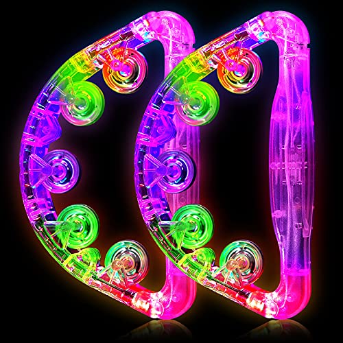 2 Stücke Leuchtend Tamburin Glühen Tamburine Musikalisch Blinkendes Tamburin LED Tamburin für Party Spielzeug von Sumind