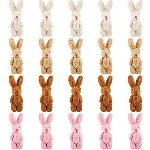 20 Stücke Mini Plüsch Hase Klein Gelenk Hase 2,4 Zoll Klein Kaninchen Puppe Weiche Hase Kuscheltier Spielzeug für Ostern Geburtstagstorte Hochzeit Dekoration, Hellbraun, Beige, Braun, Rosa von Sumind