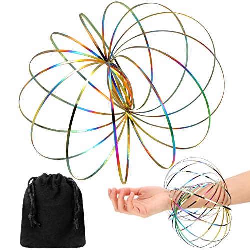 Durchflussringe Spielzeug 3D Arm Feder Magisch Durchflussring Edelstahl Multisensorisch Pädagogisch und Interaktiv Feder Spielzeug mit Schwarzem Samt Beutel für Antistress Spielzeug(Bunt) von Sumind