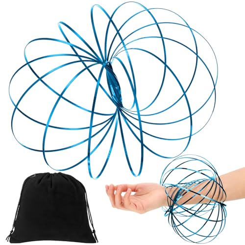 Sumind Durchflussringe Spielzeug 3D Arm Feder Magisch Durchflussring Edelstahl Multisensorisch Pädagogisch und Interaktiv Feder Spielzeug mit Schwarzem Samt Beutel für Antistress Spielzeug(Blau) von Sumind