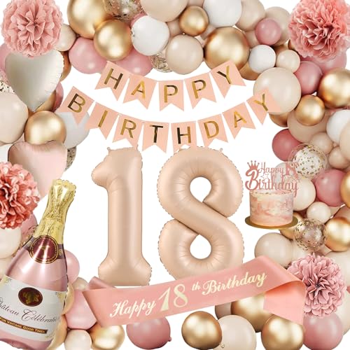 Deko 18 Geburtstag Mädchen, Geburtstagsdeko 18, Zahlen Luftballon 18. Geburtstag, 18 Retro Rosa Ballon Girlande mit Girlande Geburtstag, Champagner Ballon, Seidenpapier Pompons für Mädchen Party Deko Deko 18 Geburtstag Mädchen, Geburtstagsdeko 18, Zahlen Luftballon 18. Geburtstag, 18 Retro Rosa Ballon Girlande mit Girlande Geburtstag, Champagner Ballon, Seidenpapier Pompons für Mädchen Party Deko von Sumtoco