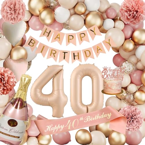 Deko 40 Geburtstag Frauen, Geburtstagsdeko 40, Zahlen Luftballon 40. Geburtstag, 40 Retro Rosa Ballon Girlande mit Girlande Geburtstag, Champagner Ballon, Seidenpapier Pompons für Frauen Party Deko Deko 40 Geburtstag Frauen, Geburtstagsdeko 40, Zahlen Luftballon 40. Geburtstag, 40 Retro Rosa Ballon Girlande mit Girlande Geburtstag, Champagner Ballon, Seidenpapier Pompons für Frauen Party Deko von Sumtoco