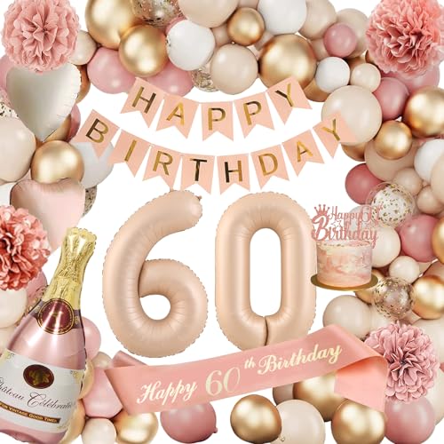Deko 60 Geburtstag Frauen, Geburtstagsdeko 60, Zahlen Luftballon 60. Geburtstag, 60 Retro Rosa Ballon Girlande mit Girlande Geburtstag, Champagner Ballon, Seidenpapier Pompons für Frau Party Deko Deko 60 Geburtstag Frauen, Geburtstagsdeko 60, Zahlen Luftballon 60. Geburtstag, 60 Retro Rosa Ballon Girlande mit Girlande Geburtstag, Champagner Ballon, Seidenpapier Pompons für Frau Party Deko von Sumtoco