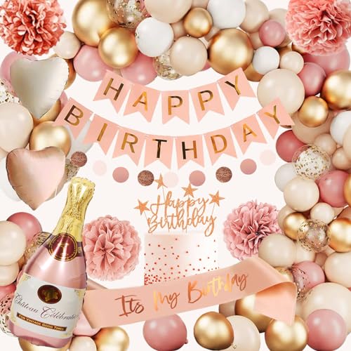 Geburtstagsdeko Mädchen Frauen, Geburtstag Deko Rosa Beige, Deko Geburtstag Frau, Kindergeburtstag Birthday Decorations mit Happy Birthday Girlande Ballon Girlande Pompons für Boho Party Deko Geburtstagsdeko Mädchen Frauen, Geburtstag Deko Rosa Beige, Deko Geburtstag Frau, Kindergeburtstag Birthday Decorations mit Happy Birthday Girlande Ballon Girlande Pompons für Boho Party Deko von Sumtoco